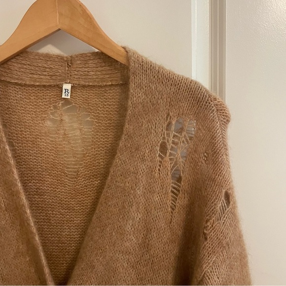 R13 Distressed Mohair Wool Blend Oversized Cardigan In Camel Tan Size XS - Picture 5 of 15